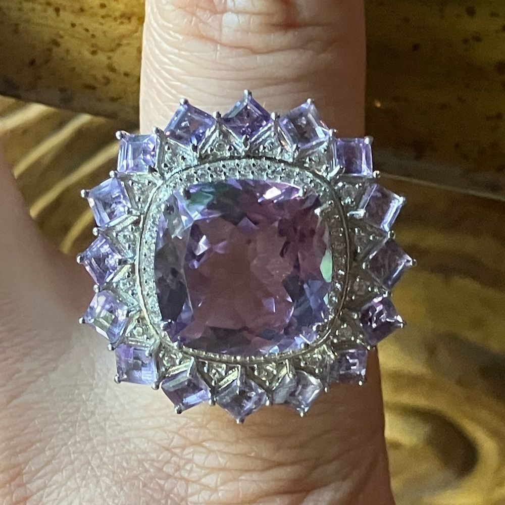 Natural Rose de France Amethyst Sterling Silver Cocktail Ring Size 9